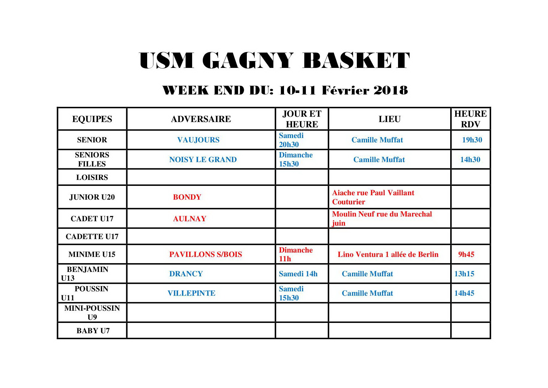 Usmg gagny planning week end 10 11 fevrier 2018