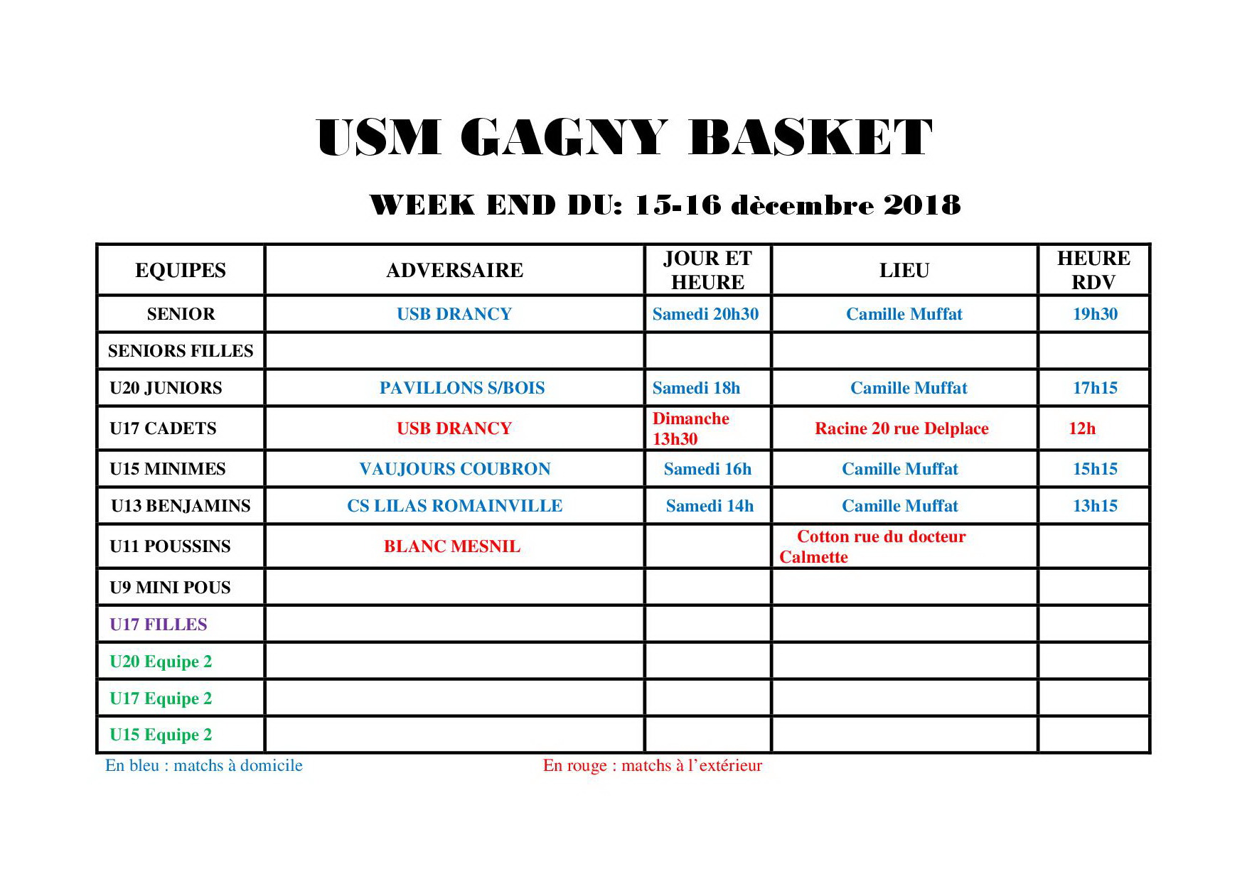 Usmg gagny planning week end 15 16 decembre 2018