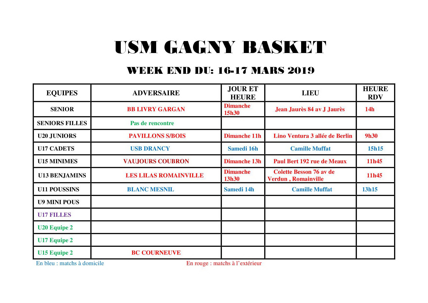 Usmg gagny planning week end 16 17 mars 2019