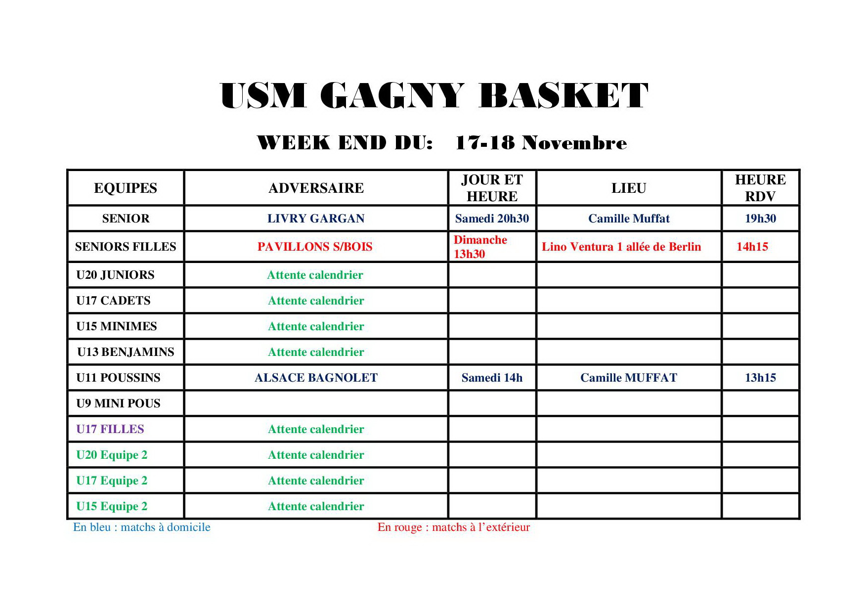 Usmg gagny planning week end 17 18 novembre