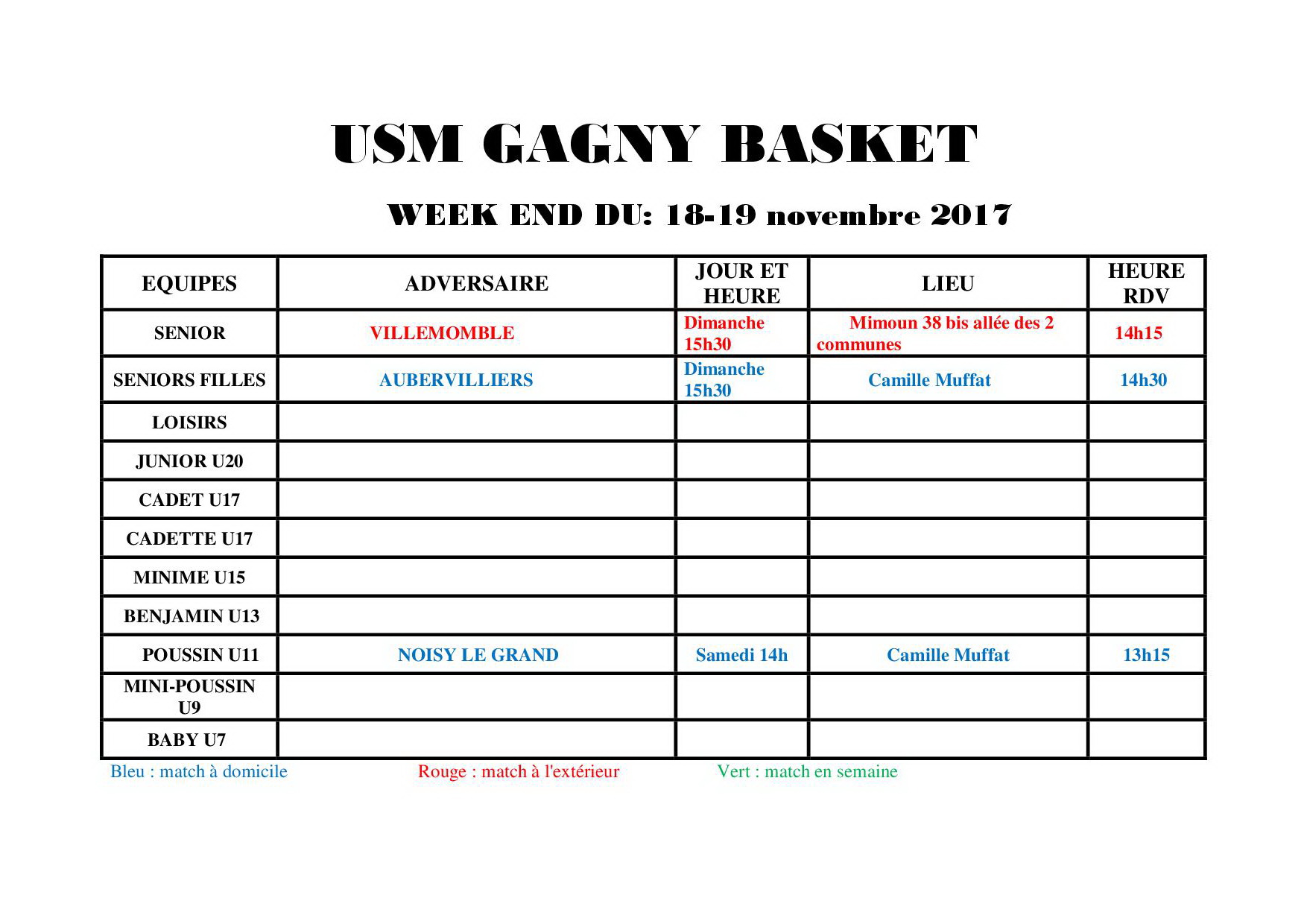 Usmg gagny planning week end 18 19 novembre 2017