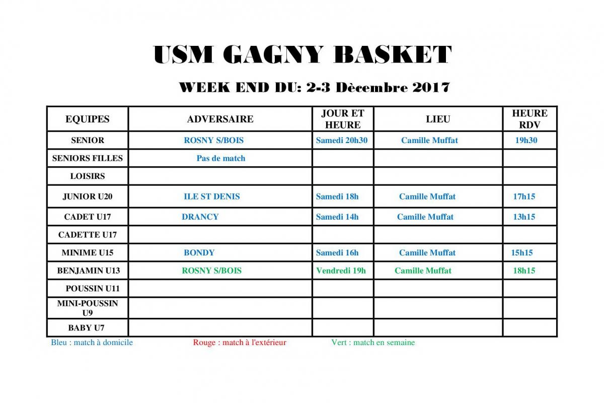 Usmg gagny planning week end 2 3 decembre 2018