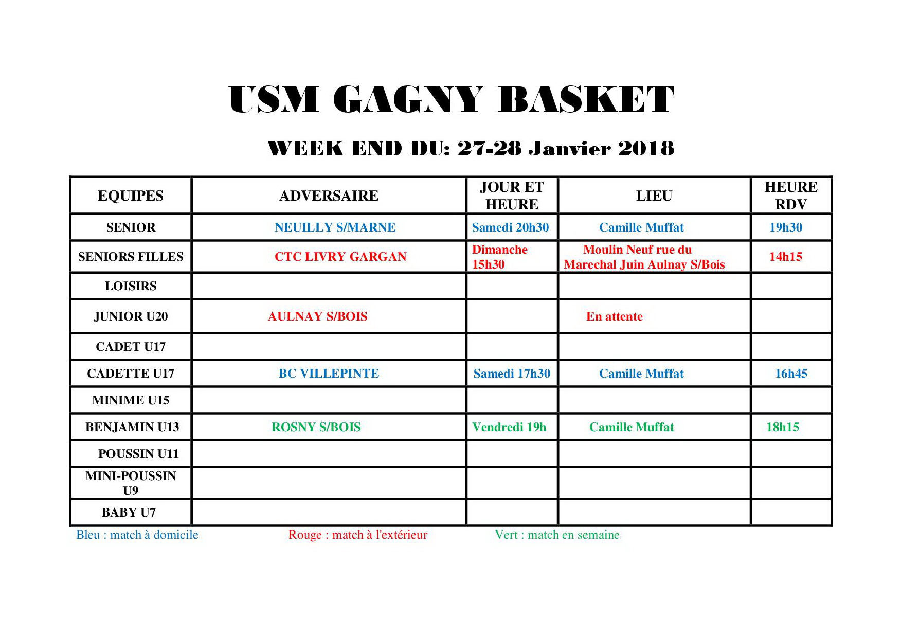Usmg gagny planning week end 27 28 janvier 2018