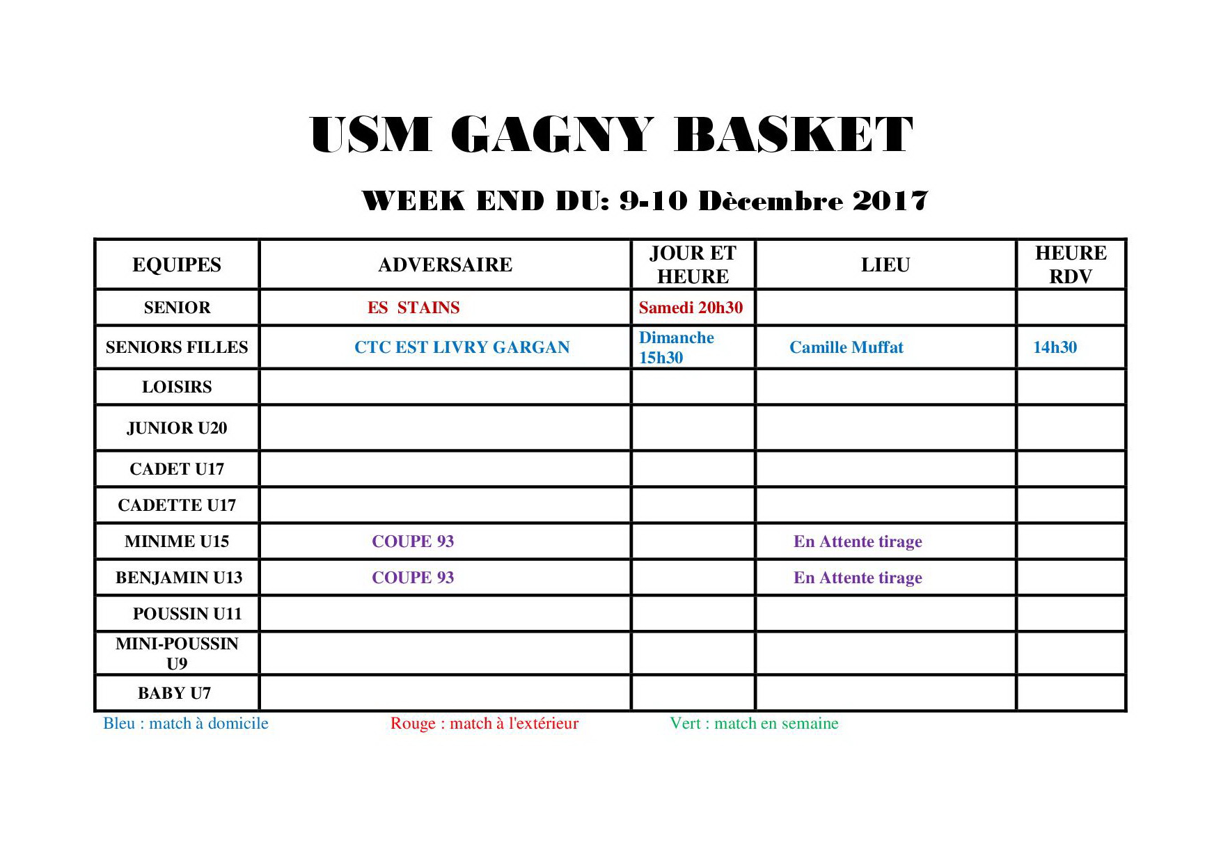 Usmg gagny planning week end 9 10 decembre 2017